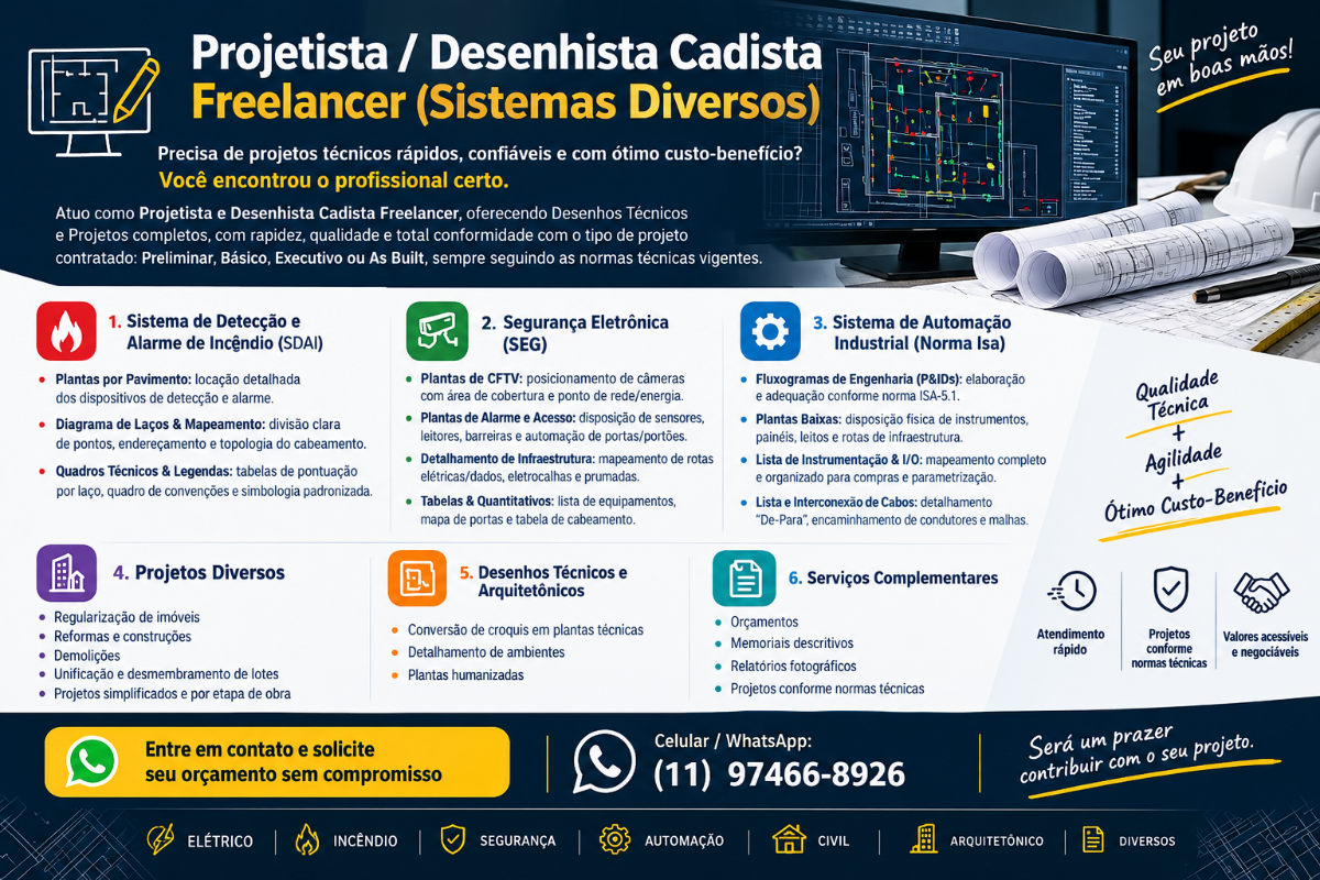 Projetista / Desenhista Cadista – Freelancer (Sistemas Diversos)